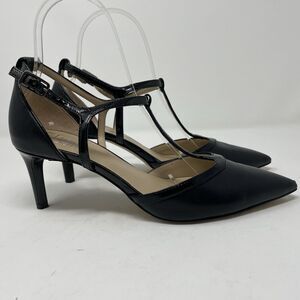 Franco Sarto Women's Jaya Black Leather Ankle Strap High Heels Sandals Size 7.5